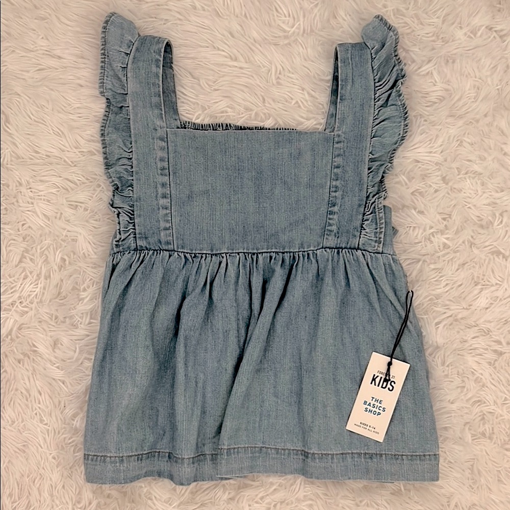 Girls Blue Denim Ruffle Top
